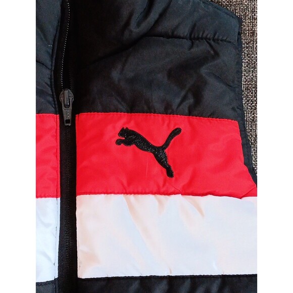 Vest Size 7 To 8 Boys Puma Puffer Black Red White Sleeveless Full Zip - Picture 2 of 5